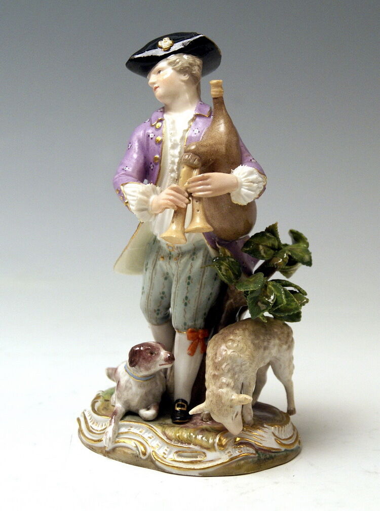 MEISSEN FIGUR EN PAAR SCHÄFER DUDELSACK SCHÄFERIN SCHAF KÄNDLER SHEPHERDS 1880