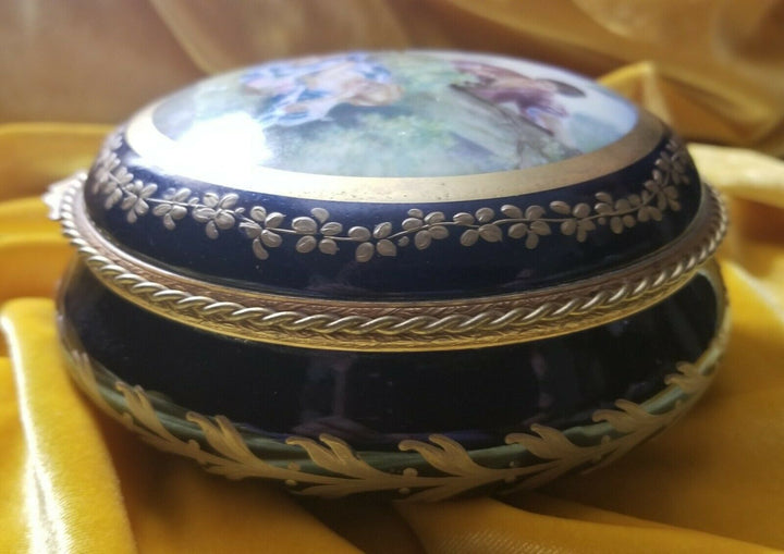 ANTIQUE FRENCH SEVRES PORCELAIN & BRONZE JEWERLY OR TRINKET BOX SIGNED BY ARTIST