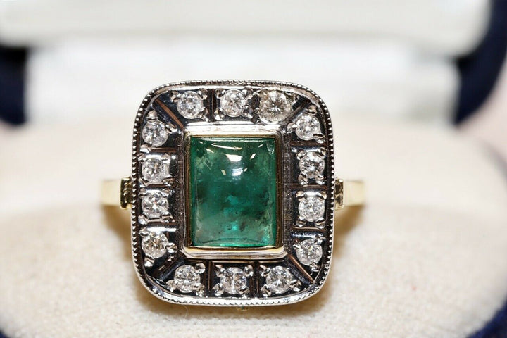 18K ナチュラルダイヤモンドとエメラルドのリング