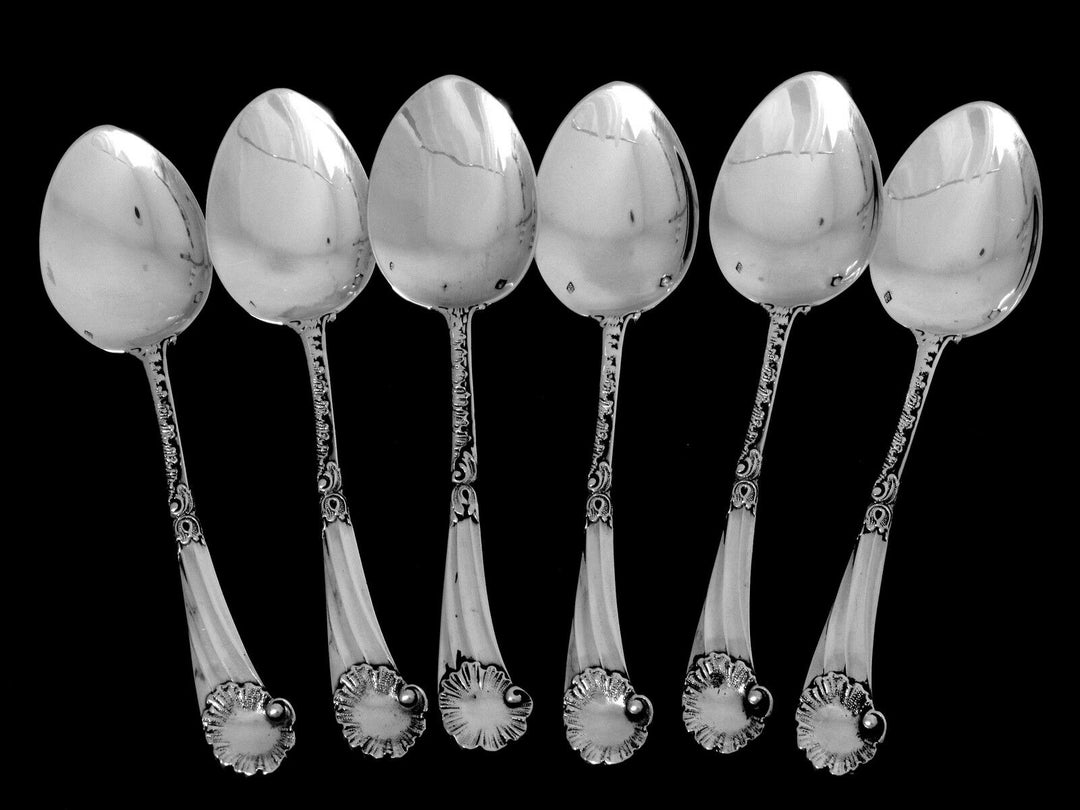 SOUFFLOT Fabulous French All Sterling Silver Ice Cream Spoons Set 6 pc Rococo