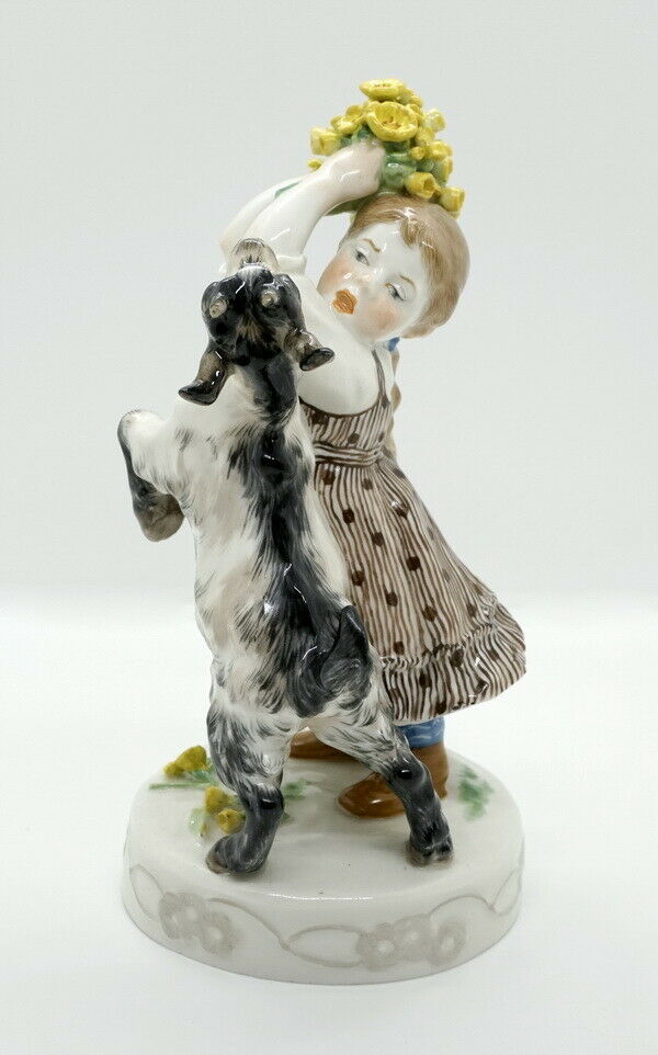 邁森 MEISSEN マイセン FIGUR MÄDCHEN MIT ZIEGE GIRL WITH GOAT E. HÖSEL NR: V114 UM 1910