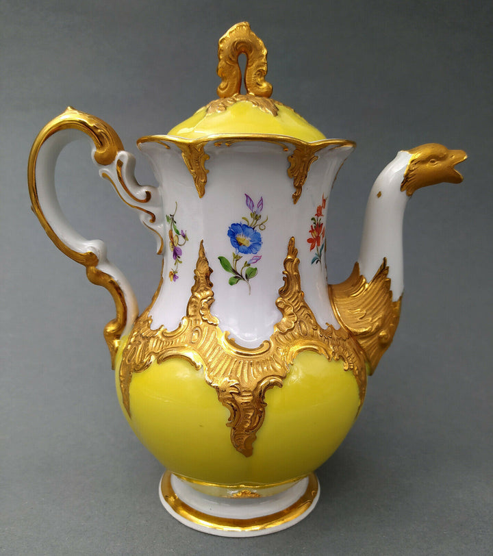 マイセンBフォーム、黄色に花々、コーヒーポット、一級品