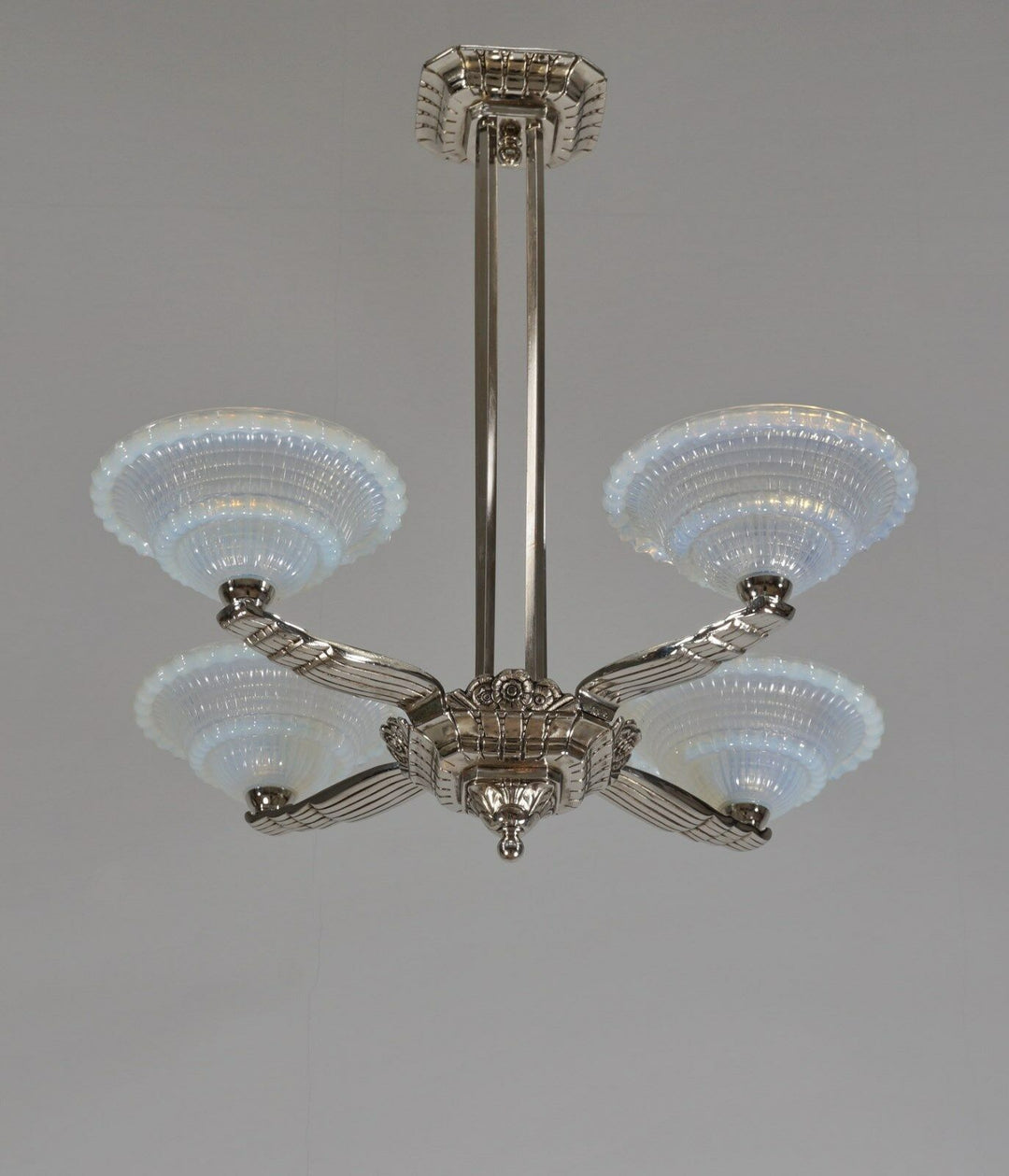LAVAL & GAUTHIER Ezan EJG : FRENCH OPALESCENT ART DECO CHANDELIER .... 1930 1935