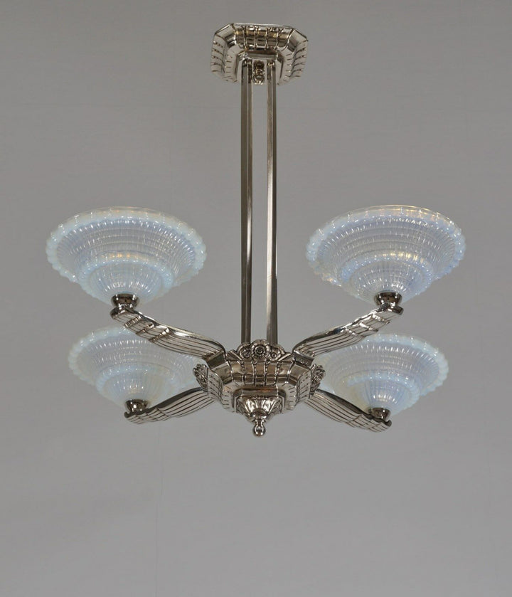 LAVAL & GAUTHIER Ezan EJG : FRENCH OPALESCENT ART DECO CHANDELIER .... 1930 1935