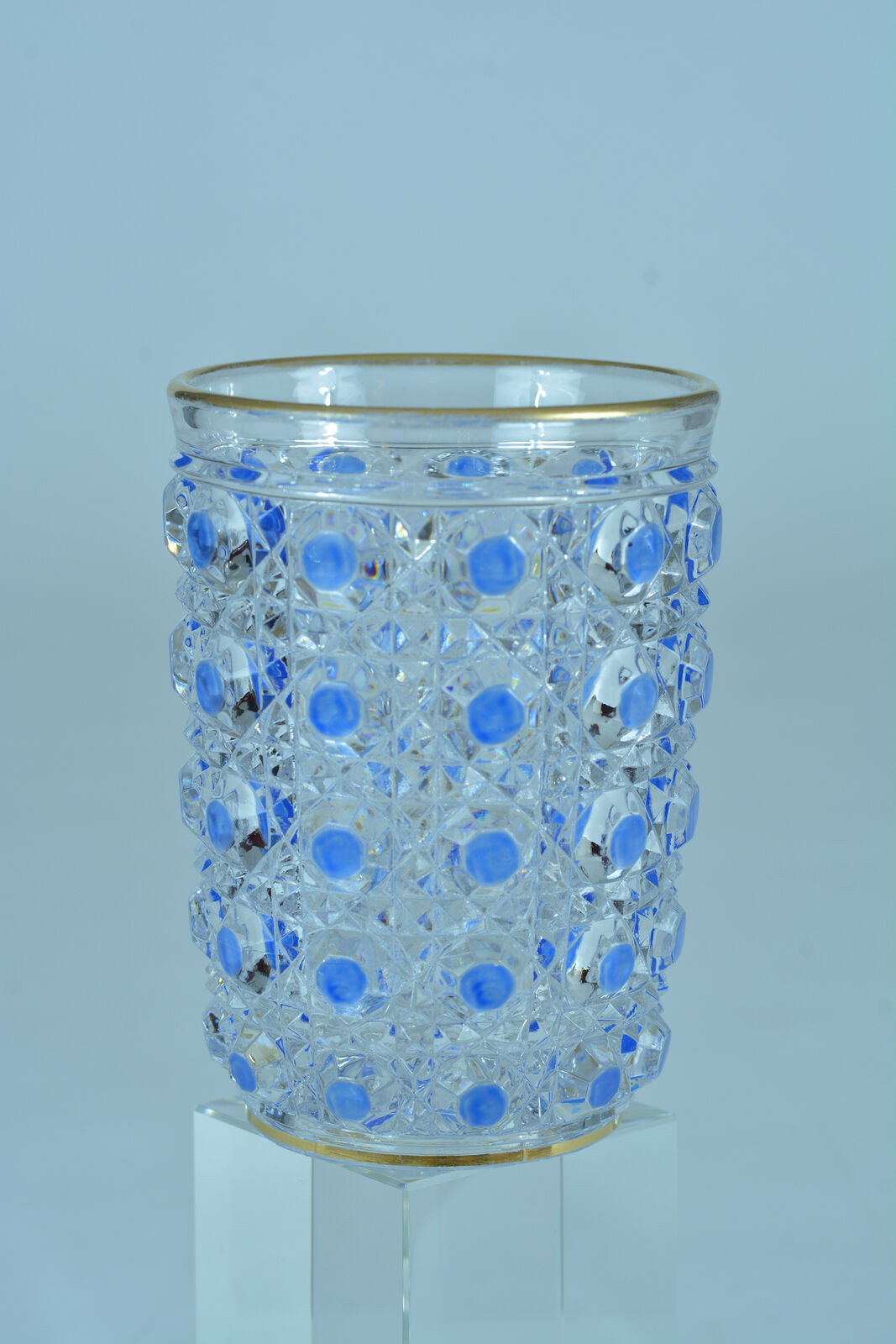 Gobelet verre de service cristal Baccarat Diamants Pierreries doublé bleu / or