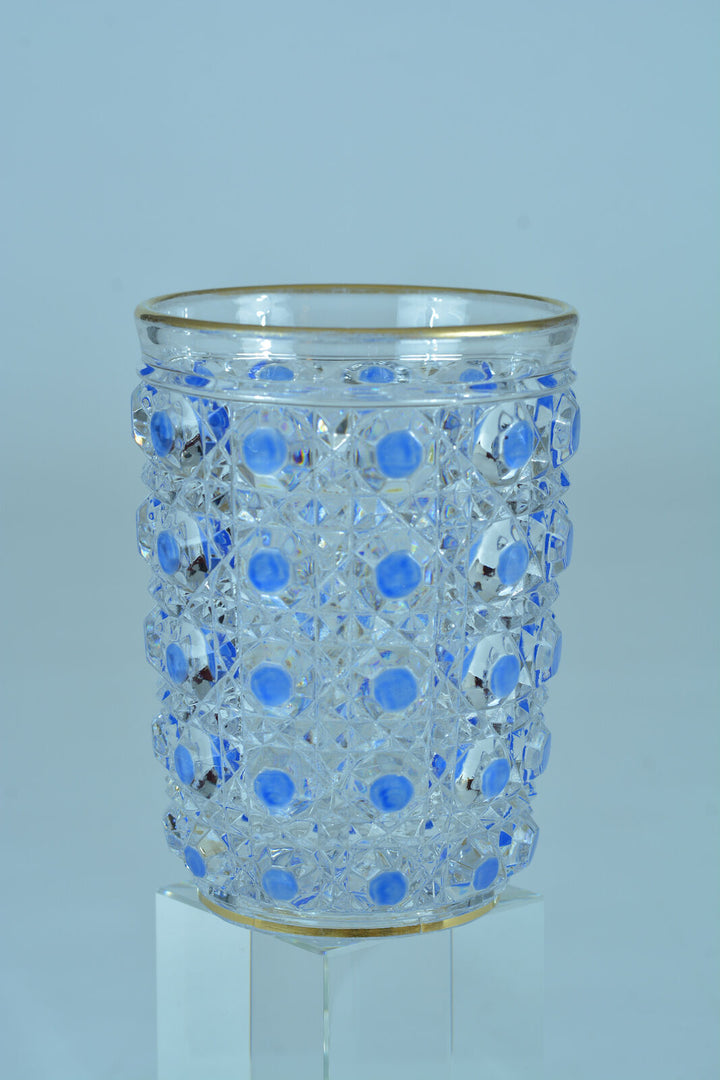 Gobelet verre de service cristal Baccarat Diamants Pierreries doublé bleu / or