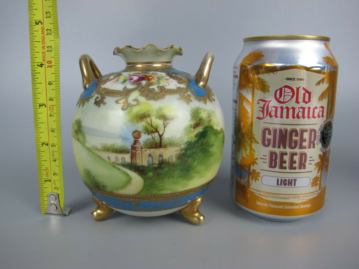 Pair of superb antique vtg Noritake rotund Vases / Urns. Hand painted blue c1910