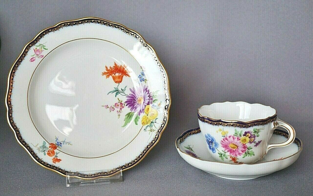 Kaffeegedeck A-Kante mit 5 Feldblumen Porzellan von Meissen 1. Wahl
