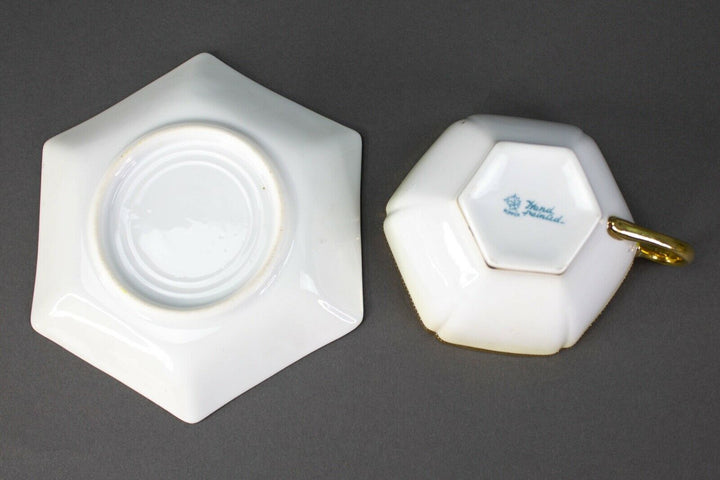 Nippon Hand Painted Embellished Gold Moriage Floral Tea Cups Saucers Rare Set 4