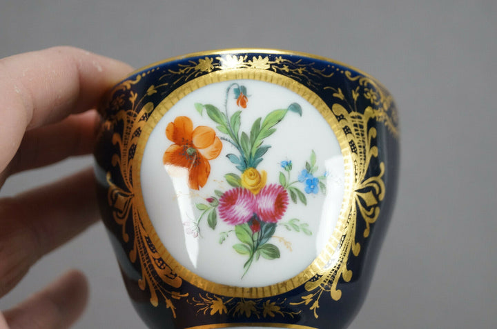 KPM Berlin Hand Painted Floral Cobalt & Gold Entwined Handle Tea Cup & Saucer C