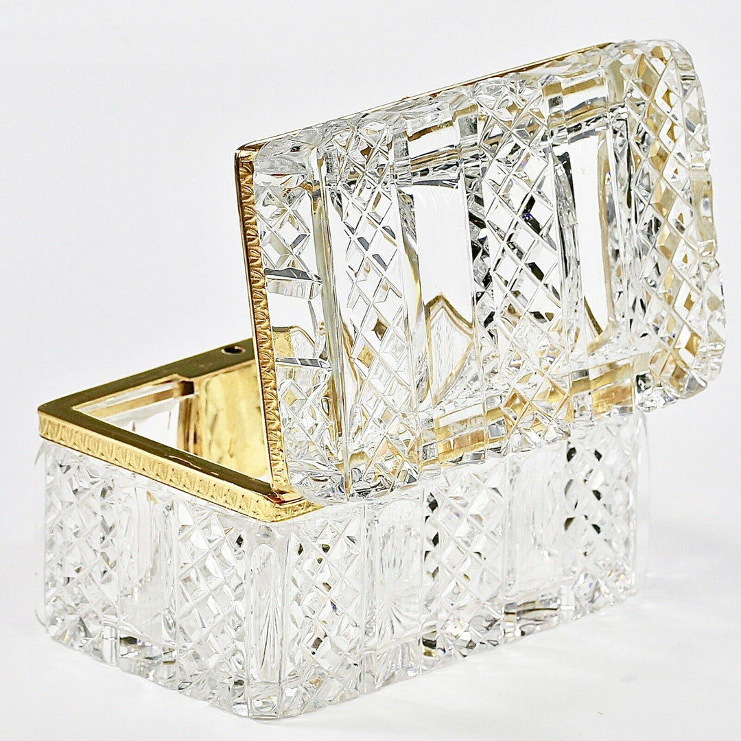 Antique France Baccarat clear crystal glass trinket or jewelry Casket box