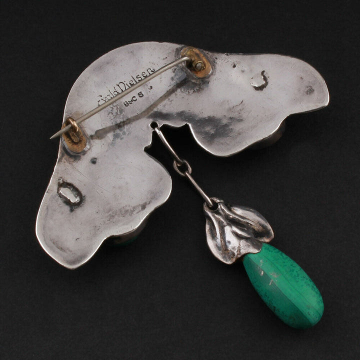 エヴァルト・ニールセン シルバー830 孔雀石ブローチ