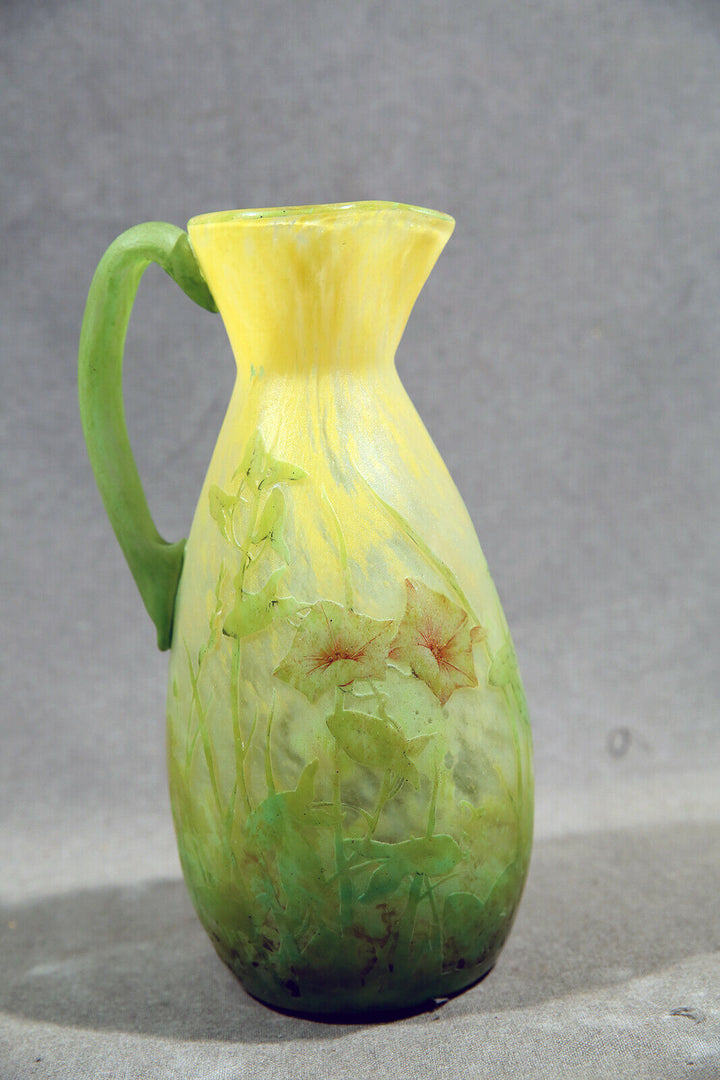 Early 20th Century Art Nouveau Daum Nancy Cameo and Enamel Pitcher