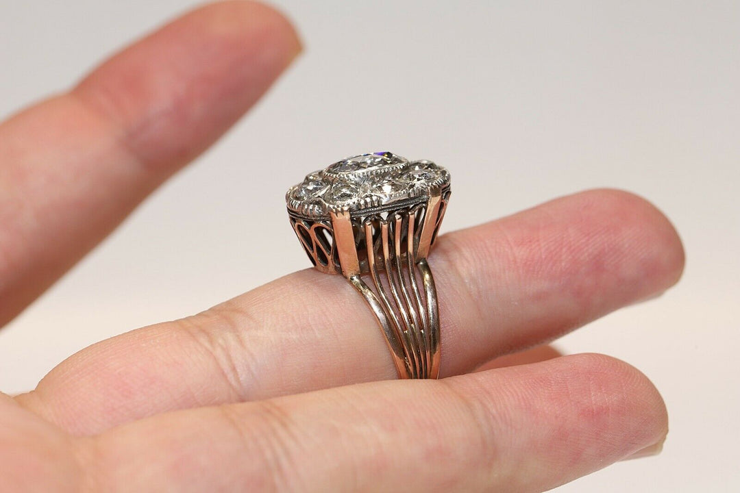 ヴィンテージ 14K ナチュラルダイヤモンドとローズカットダイヤモンドのリング