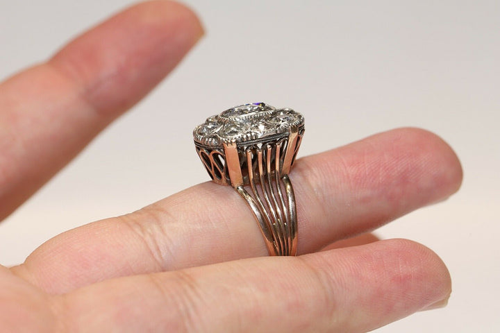 ヴィンテージ 14K ナチュラルダイヤモンドとローズカットダイヤモンドのリング