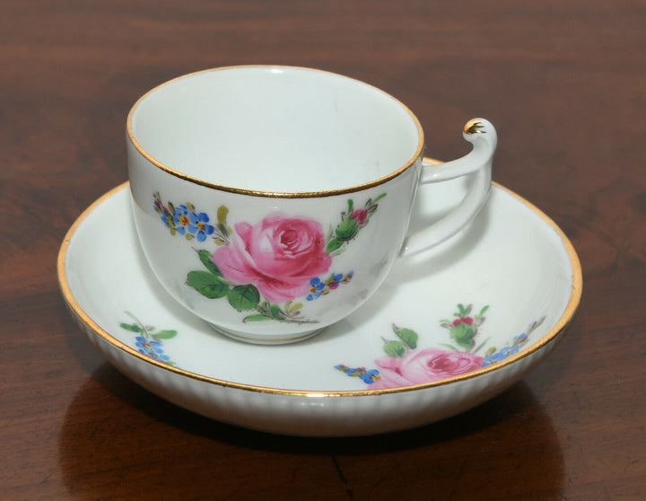 マイセン(Meissen)　モカカップ＆ソーサー　ピンクローズ　勿忘草　クナウフ期