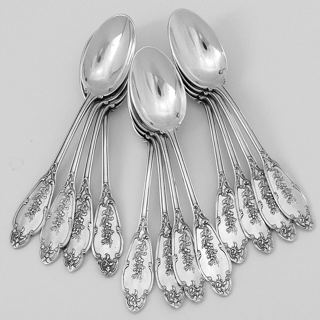 Debain Henin French Sterling Silver Dinner Flatware Set 49 Pc, Box, Flowers