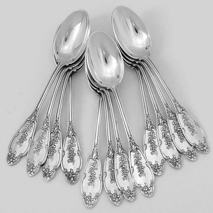 Debain Henin French Sterling Silver Dinner Flatware Set 49 Pc, Box, Flowers