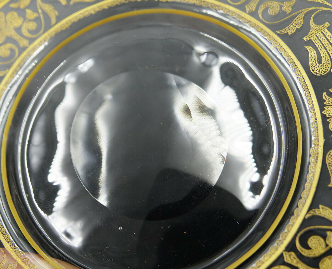 French Baccarat Covered Candy Bowl & Plate Gold Encrusted Fleur De Lys 1907