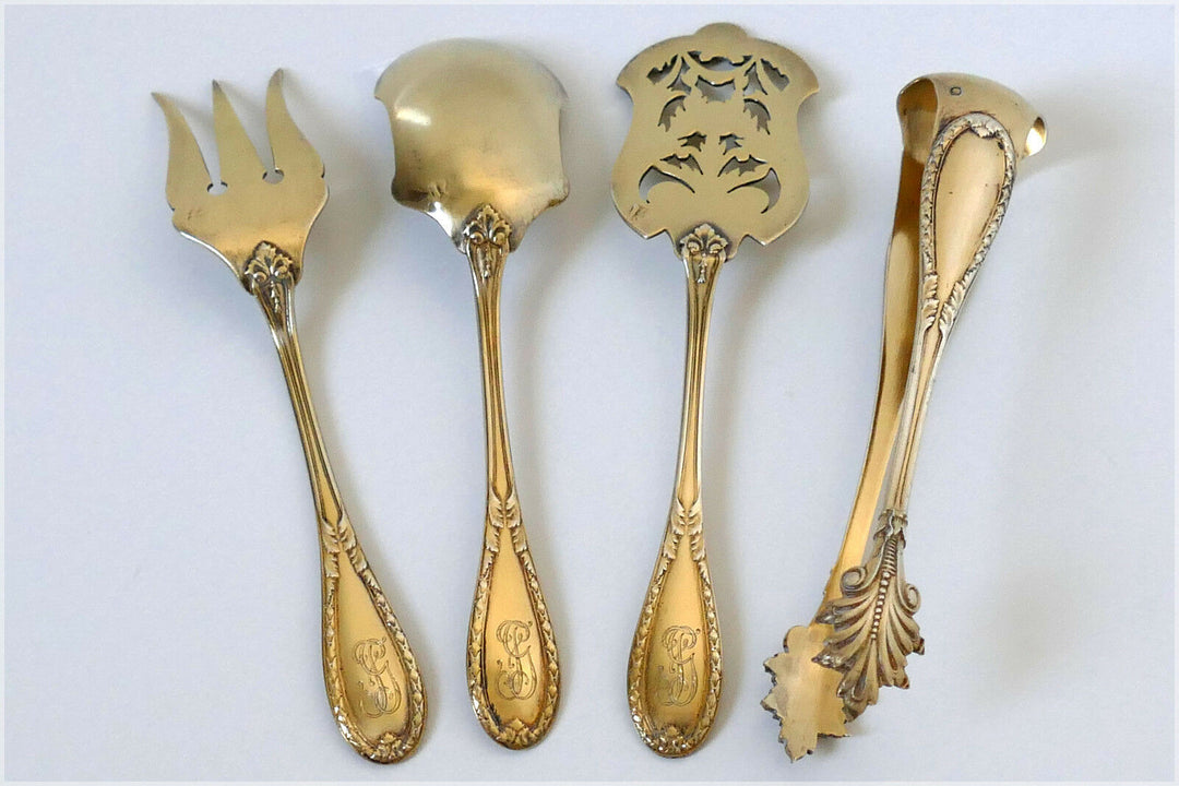 Lapparra French All Sterling Silver 18k Gold Dessert Hors d'Oeuvre 4 pc w/box