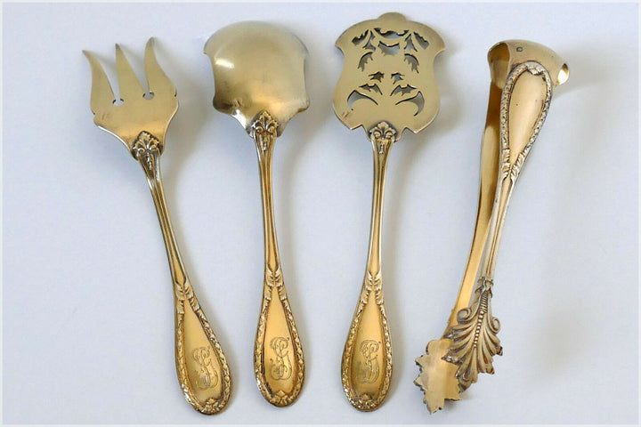 Lapparra French All Sterling Silver 18k Gold Dessert Hors d'Oeuvre 4 pc w/box