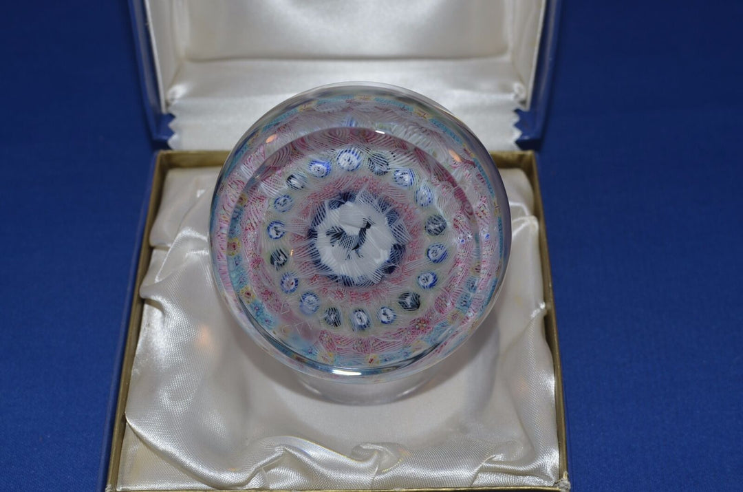 Baccarat 1971 Gridel rooster and concentric millefiori paperweight