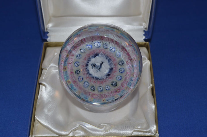 Baccarat 1971 Gridel rooster and concentric millefiori paperweight