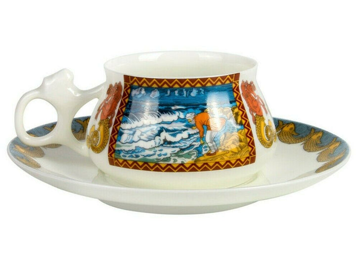 Imperial Porcelain Teacup & Saucer TALE OF THE FISHERMAN AND FISH, LOMONOSOV