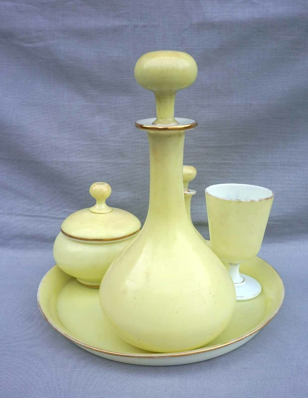 BACCARAT French Art Glass Hand Painted Yellow Opaline Night Set Swallow Complete