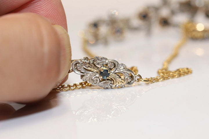 ヴィンテージ 18K ゴールド、シルバー、ローズカットダイヤモンド、サファイアのネックレス