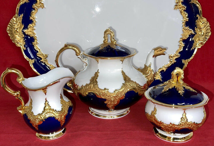 マイセンBフォームコーヒーセット、青に金彩、一級品