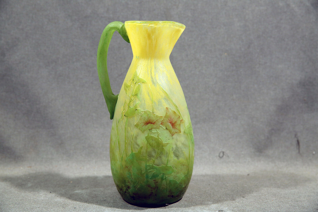 Early 20th Century Art Nouveau Daum Nancy Cameo and Enamel Pitcher