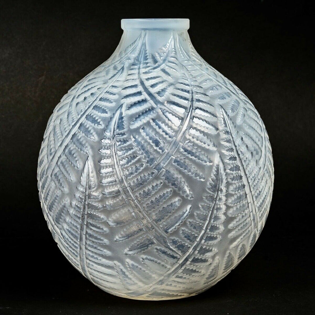 Vase Espalion Opalescent René Lalique R.Lalique Opalescence Glass Leaves Ferns