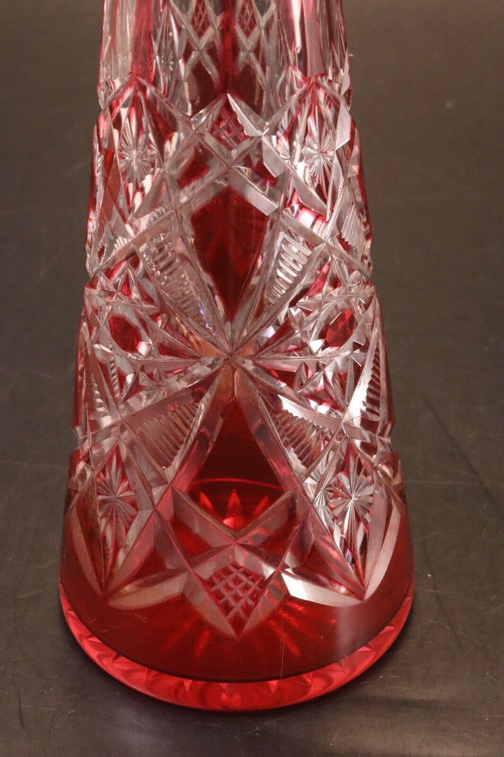 Carafe Baccarat cristal double Overlay taillé Lagny decanter vin du Rhin rubis