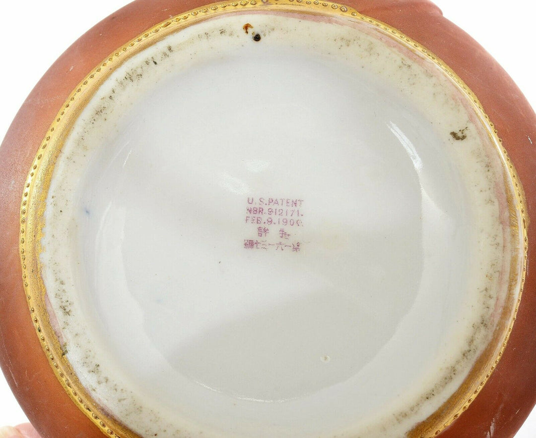 Japanese Nippon Porcelain Coralene Bead Handle Vase Plum Blossom Mk - AS IS