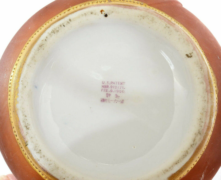 Japanese Nippon Porcelain Coralene Bead Handle Vase Plum Blossom Mk - AS IS