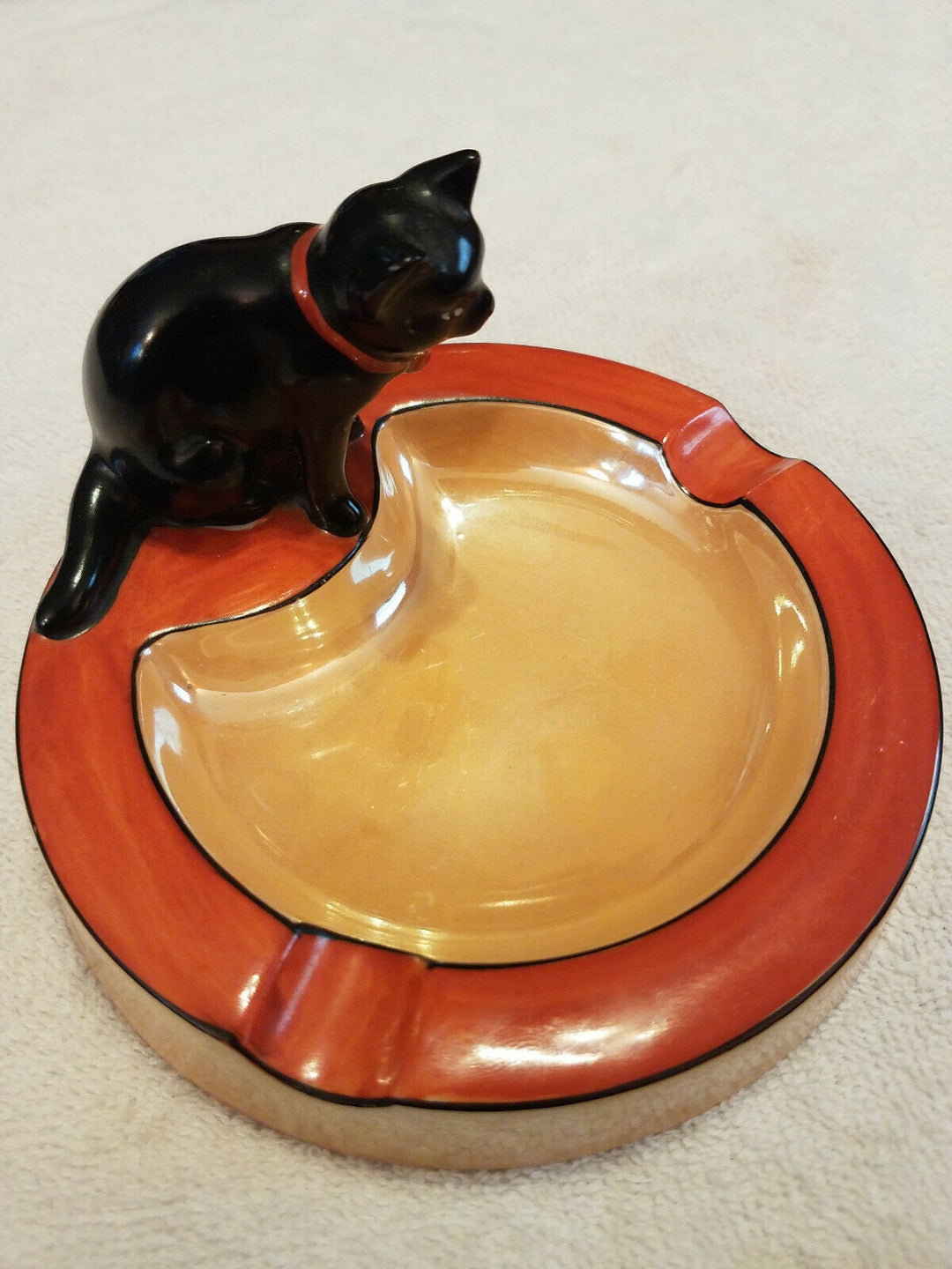 Antique NORITAKE Black Cat Ashtray Made in Japan Handpainted Collectible