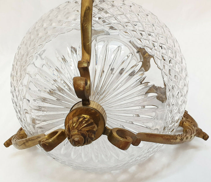 lanterne lustre d’alcôve en cristal moulé et bronze vers 1900 Baccarat