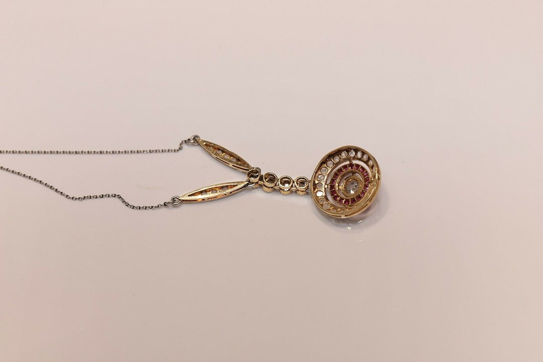 アンティーク アールデコ 18K ナチュラルダイヤモンドとルビーのネックレス