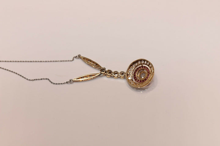 アンティーク アールデコ 18K ナチュラルダイヤモンドとルビーのネックレス