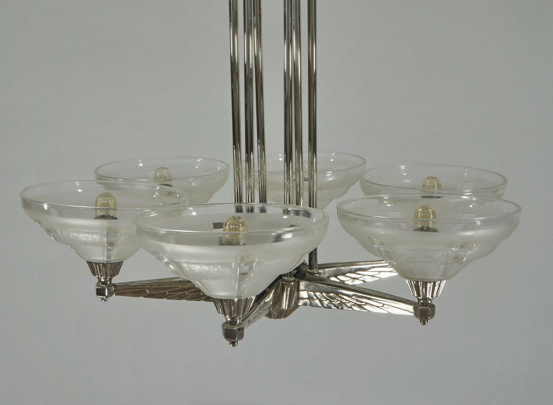 FRENCH 1930 ART DECO CHANDELIER by H.Fournet ...... lamp muller degué era France