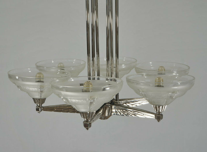 FRENCH 1930 ART DECO CHANDELIER by H.Fournet ...... lamp muller degué era France