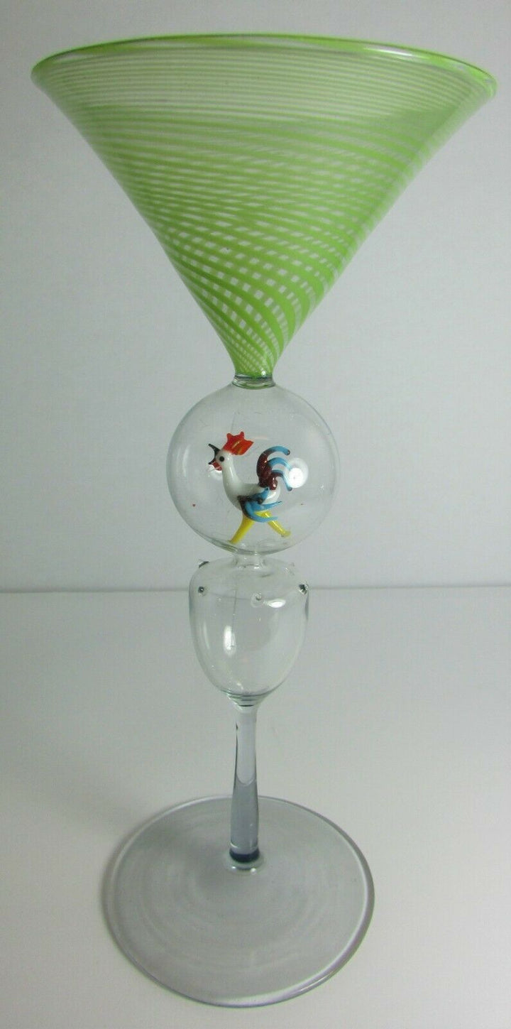 GREEN STRIPE SWIRL WITH ROOSTER BIMINI WERKSTATTE MARTINI GLASS #2