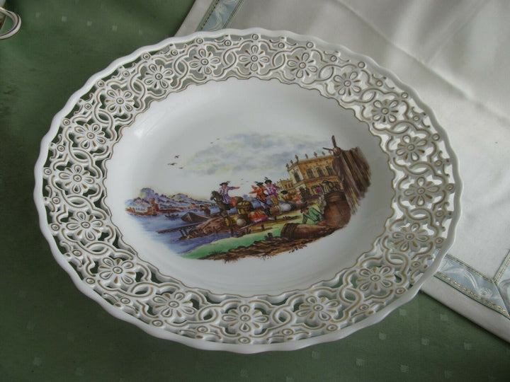 Schöner großer Meissen Wand-Teller mit Hafen / Handels-Szene