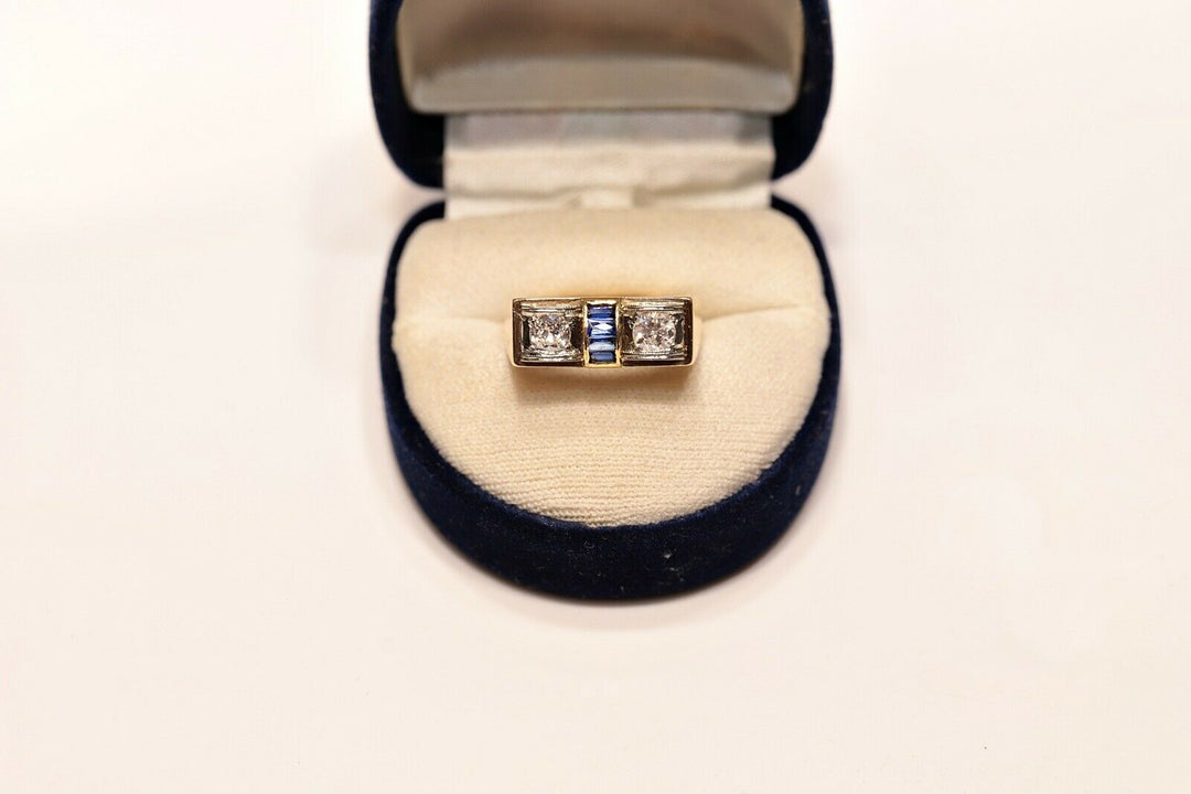 アンティーク アールデコ 14K ナチュラルダイヤモンドとサファイアのリング