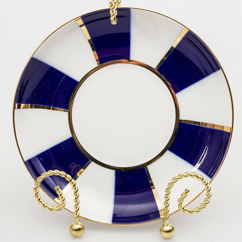 Cobalt Stripes Mug & Saucer Lomonosov Russian Imperial Porcelain Teacup 12 fl oz