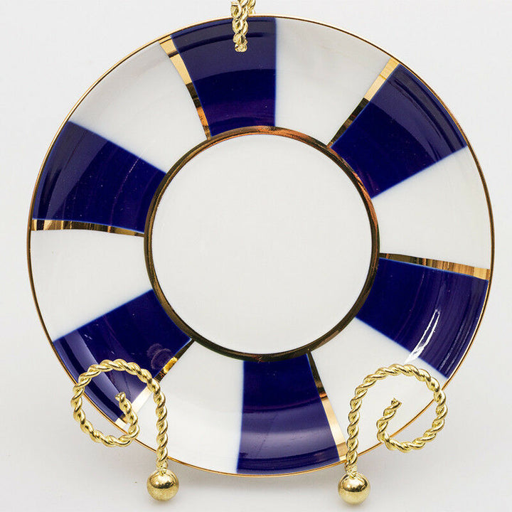 Cobalt Stripes Mug & Saucer Lomonosov Russian Imperial Porcelain Teacup 12 fl oz
