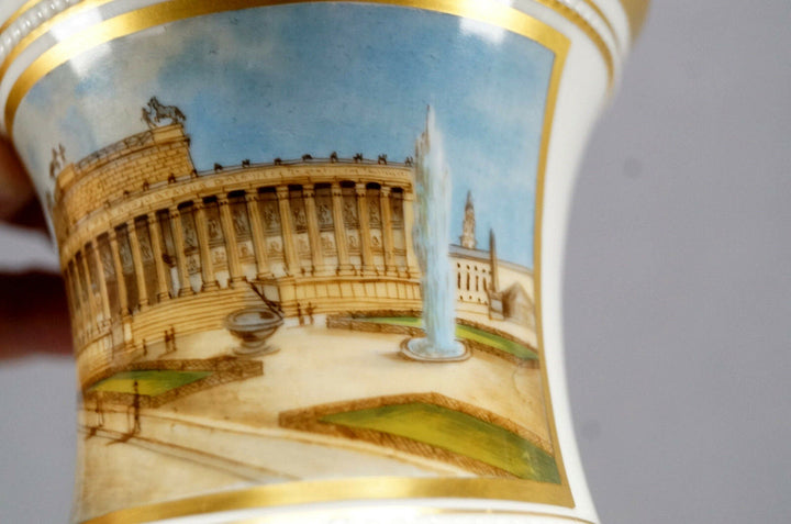 KPM Berlin Hand Painted WWI Altes Museum & Gold Snake Handle Empire Form Cup