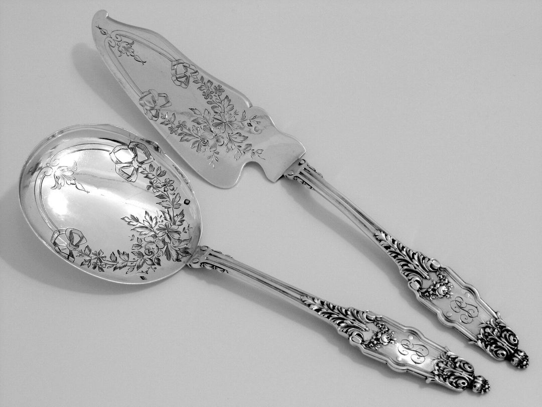 Puiforcat Fabulous French All Sterling Silver Ice Cream Set 2 pc Acanthus