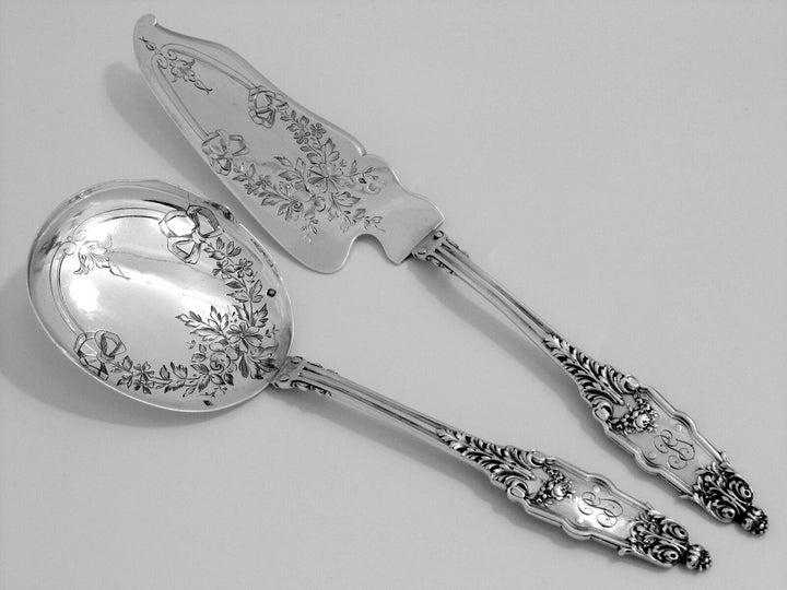 Puiforcat Fabulous French All Sterling Silver Ice Cream Set 2 pc Acanthus